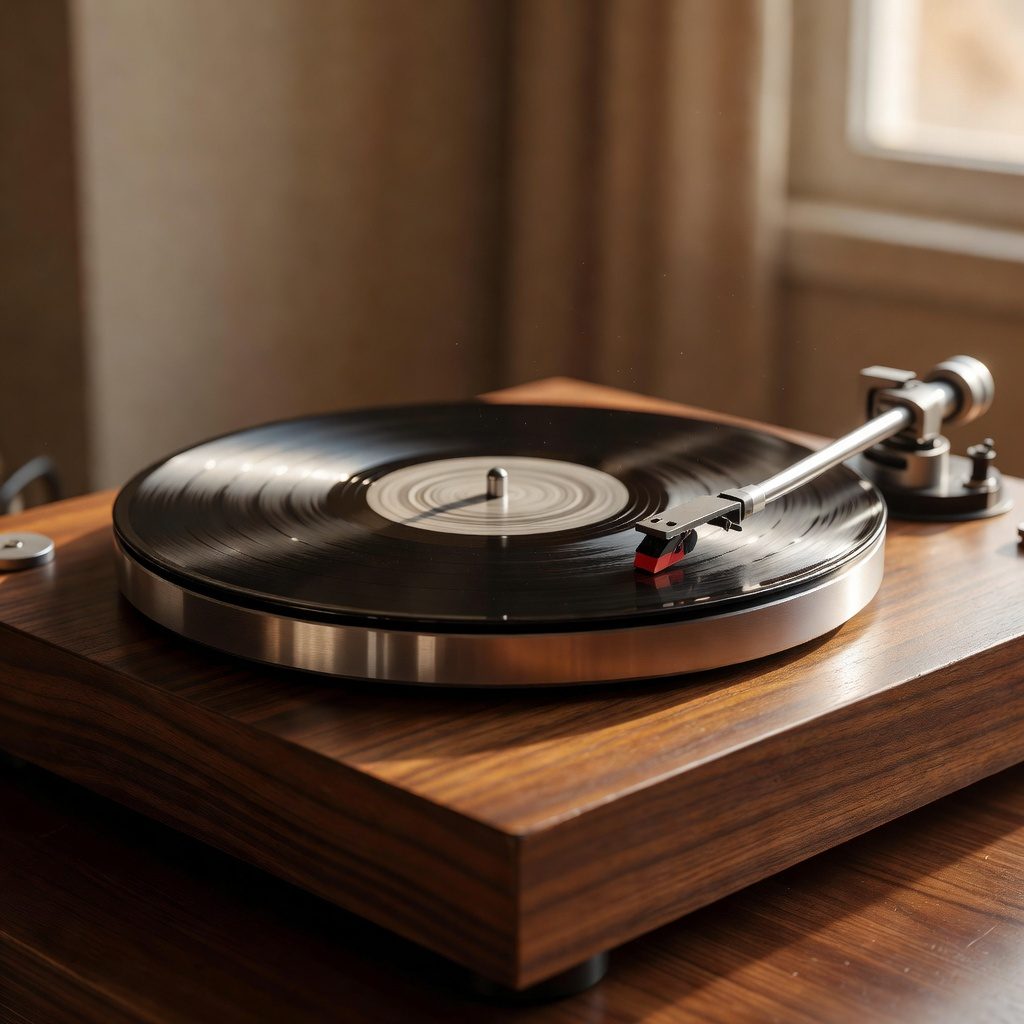 Gramofón s vinylovou platňou pripravený na prehrávanie